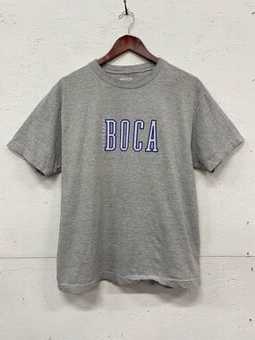 Authentic BOCA Graphic Tee, Fits L, Heather Grey and Blue
